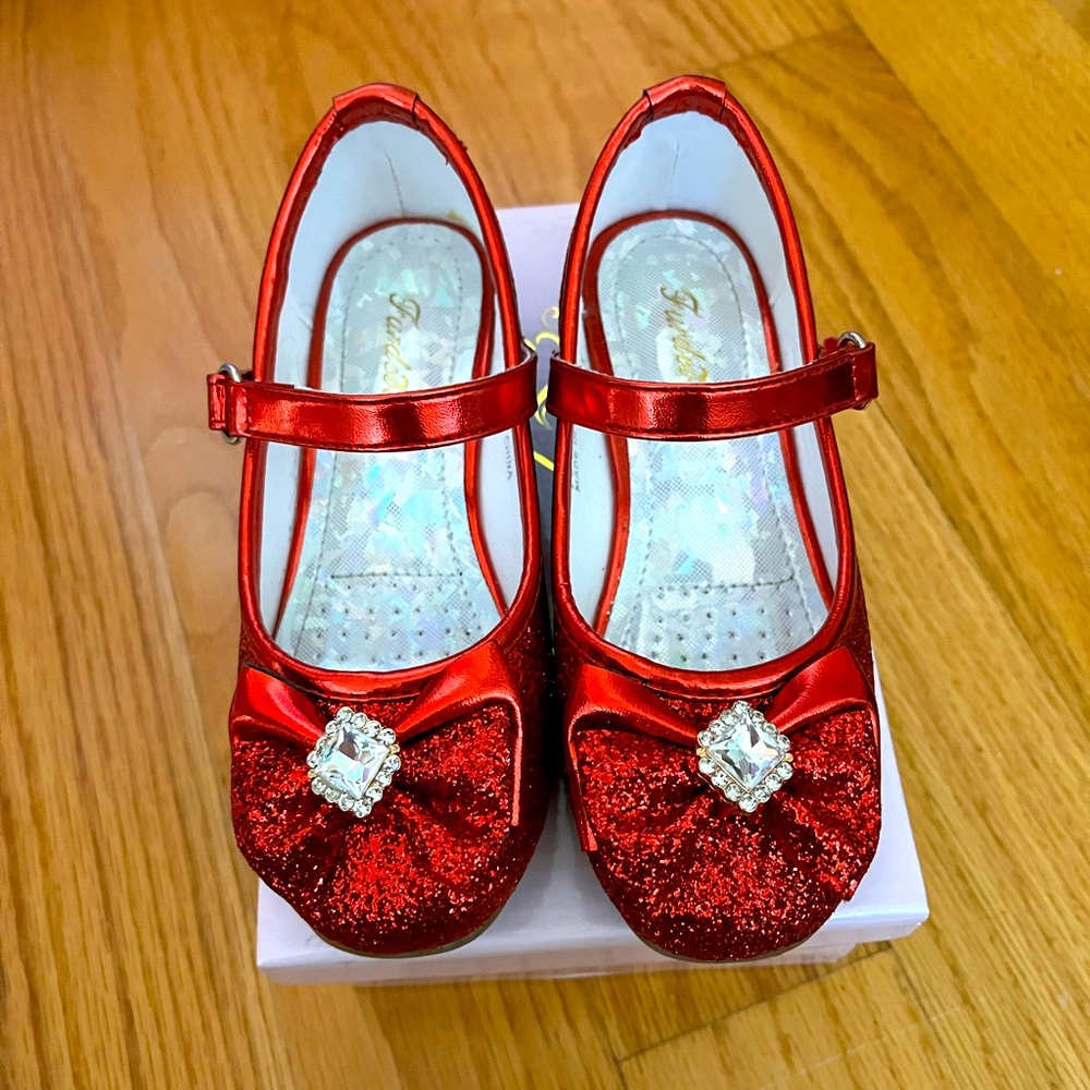 Furdeour Mary Jane Girls Red Glitter Shoes